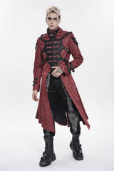 Red Stand Collar Long Sleeves Printed Spliced Studded Buckled Zippered Eyelet Men's Punk Cool Hooded Jacket - Product - 8