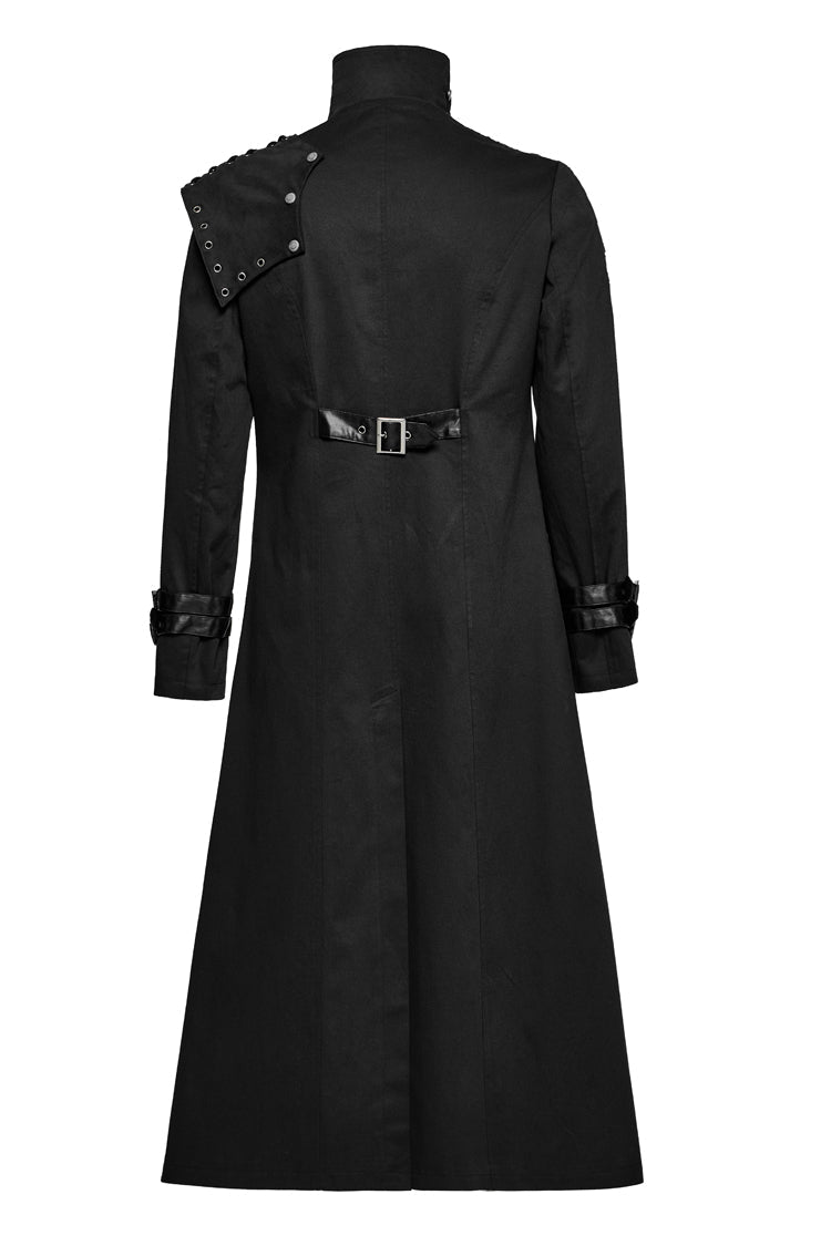 Black Stand Collar Slim Detachable Shoulder Pad Men's Gothic Coat - Product - 8