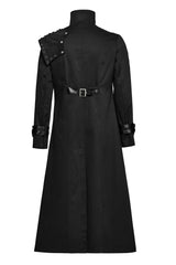 Black Stand Collar Slim Detachable Shoulder Pad Men's Gothic Coat - Product - 8