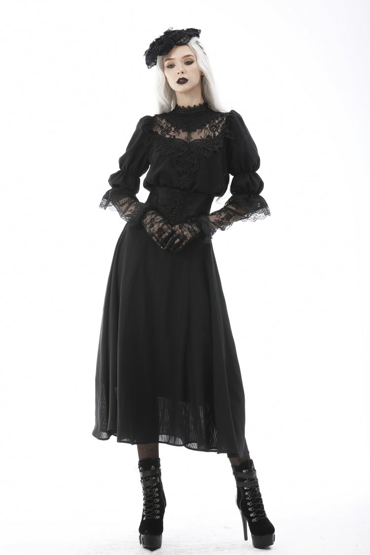 Black Ruffled Floral Embroidered Lace-Up Women's Gothic Corset - Product - 9