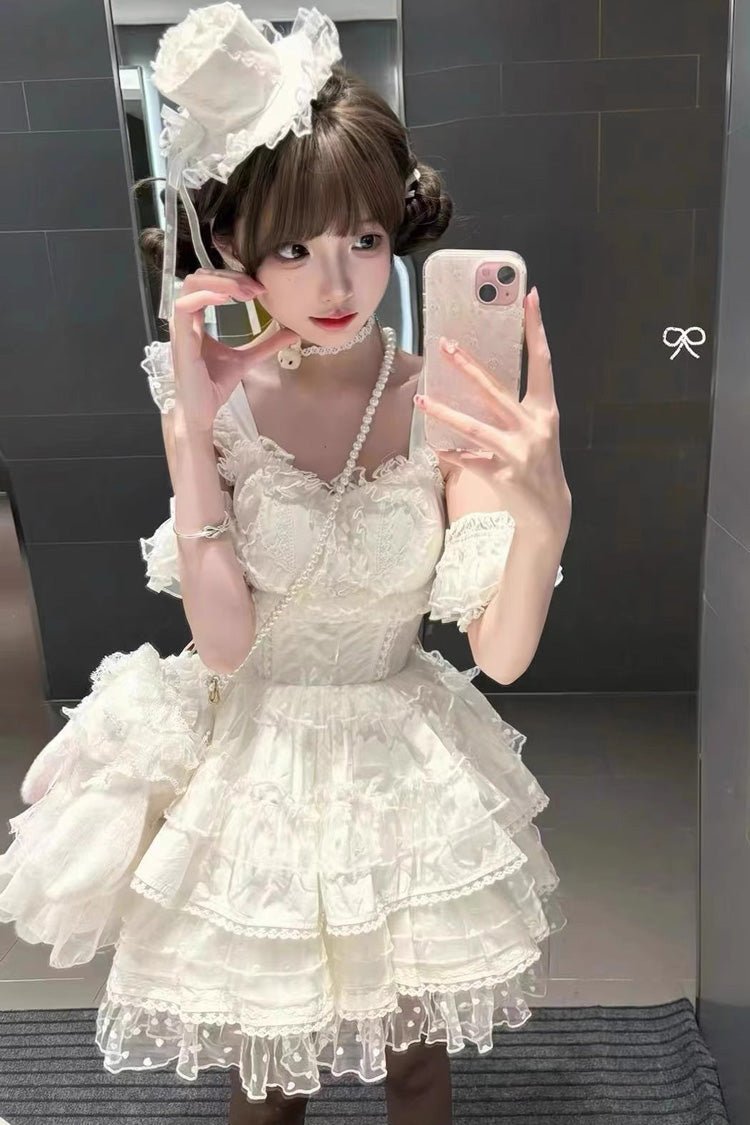 White Pray Multi-Layered Bowknot Lace Sweet Lolita Dress - Product - 4