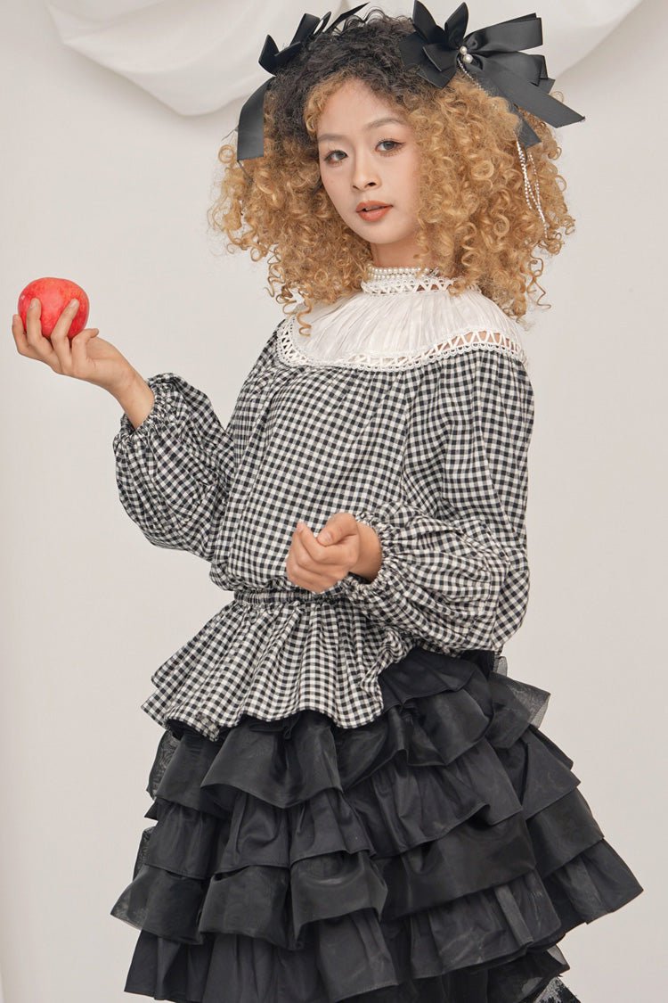 Black/White Round Collar Long Sleeves Printed Classic Ouji Lolita Pumpkin Shorts Set - Product - 2