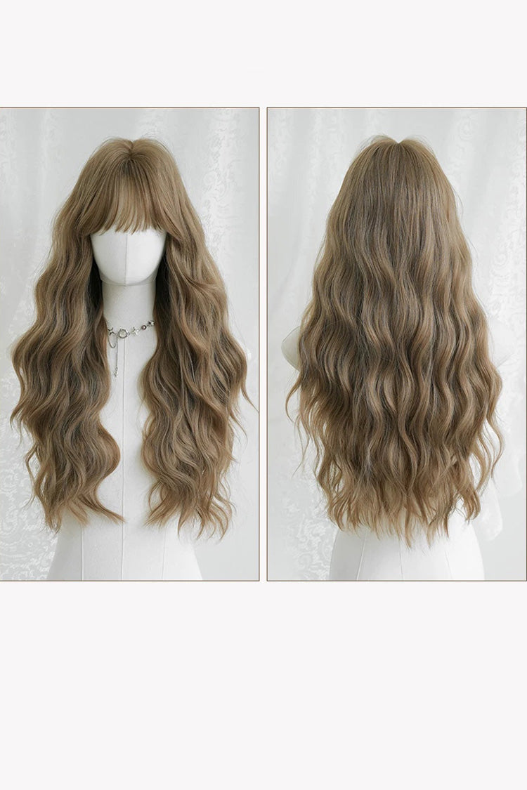 Milk Tea Brown Korean Style Fluffy Face-Framing Air Bangs Wavy Sweet Lolita Wig - Product - 8