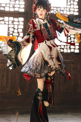 Multi-Color [Fox Trace Codex] Stand Collar Long Sleeves Printed Embroidered Classic Chinese Style Elegant Lolita Dress - Product - 6