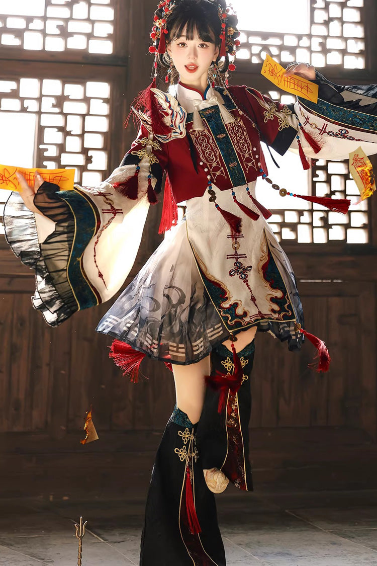 Multi-Color [Fox Trace Codex] Stand Collar Long Sleeves Printed Embroidered Classic Chinese Style Elegant Lolita Dress - Product - 6