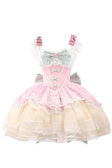 Pink [Parfait Romance] Sleeveless Ruffle Bowknot Lace Sweet Elegant Ballet Lolita Jsk Dress - Pink - 1