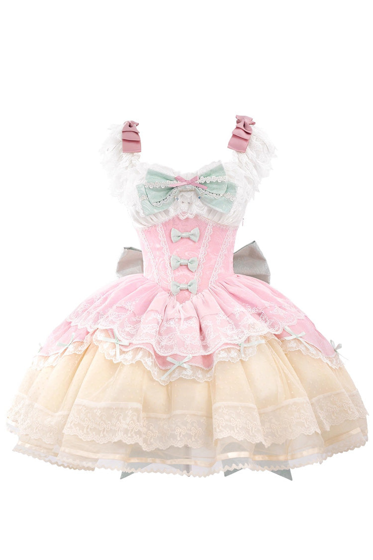Pink [Parfait Romance] Sleeveless Ruffle Bowknot Lace Sweet Elegant Ballet Lolita Jsk Dress - Pink - 1