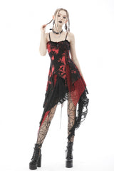 Black/Red Irregular Tie-dyed Patchwork Women's Punk Slip Dress - Product - 6