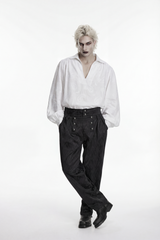 White Lapel Collar Long Lantern Sleeves Printed Embroidered Men's Gothic Shirt - Product - 6