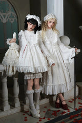 White [Cross Doll] Long Hime Sleeves Ruffle Lace Gothic Lolita Dress Set 2 Versions - Product - 9