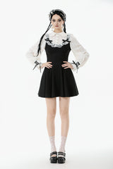 Black/White Faux Two-Piece Doll Collar Long Sleeves Lace-Up Women's Lolita Gothic Graduation Dress - Product - 6