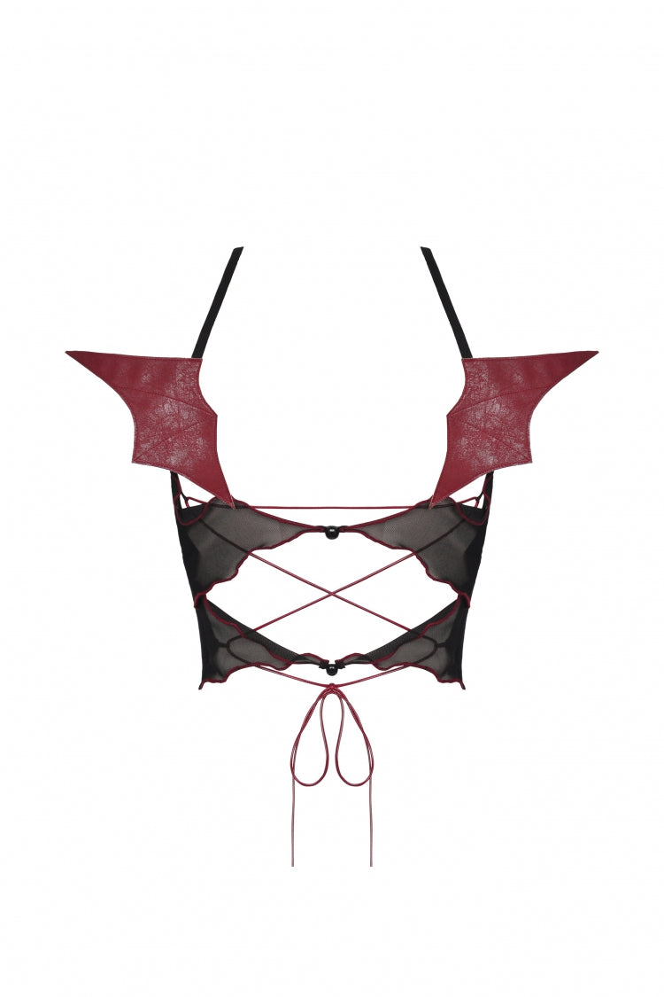 Black Cross Lace-Up Bat Wings Backless Women's Punk Rock Crop Top - Product - 11