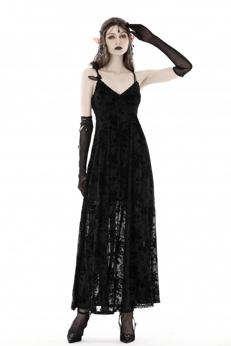 Black Sleeveless Lace Lace-Up Women's Gothic Maxi Rose Slip Dress - Product - 12