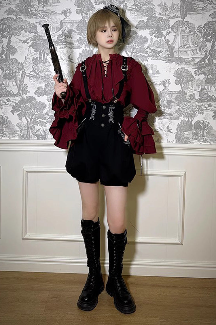 Pirate Series Navigation Treasure Hunting Guide High Waisted Embroidery Ouji Handsome Lolita Shorts 2 Colors - Product - 11