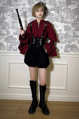 Pirate Series Navigation Treasure Hunting Guide High Waisted Embroidery Ouji Handsome Lolita Shorts 2 Colors - Product - 11