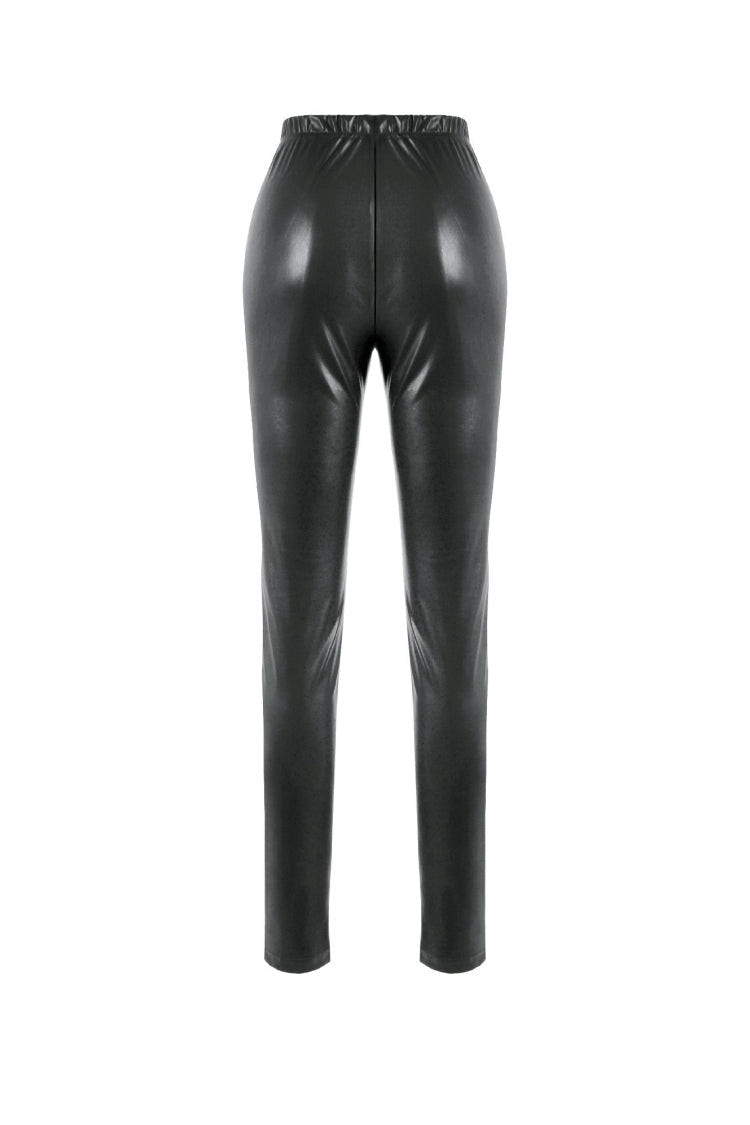 Black Cross Lace-Up PU Sheer Mesh Women's Gothic Punk Pants - Product - 10