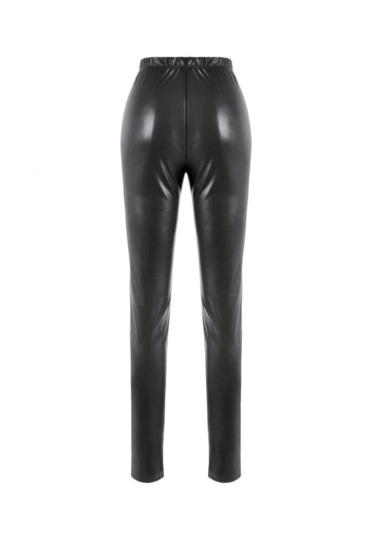 Black Cross Lace-Up PU Sheer Mesh Women's Gothic Punk Pants - Product - 10