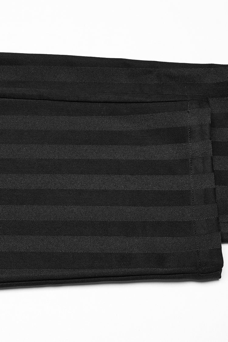 Black High Waisted Striped Print Men's Gothic Suit Pants - Product - 7