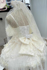 Ivory Ballet Dream Halterneck Ruffle Bowknot Lace Mesh Sweet Lolita Dress - Product - 4