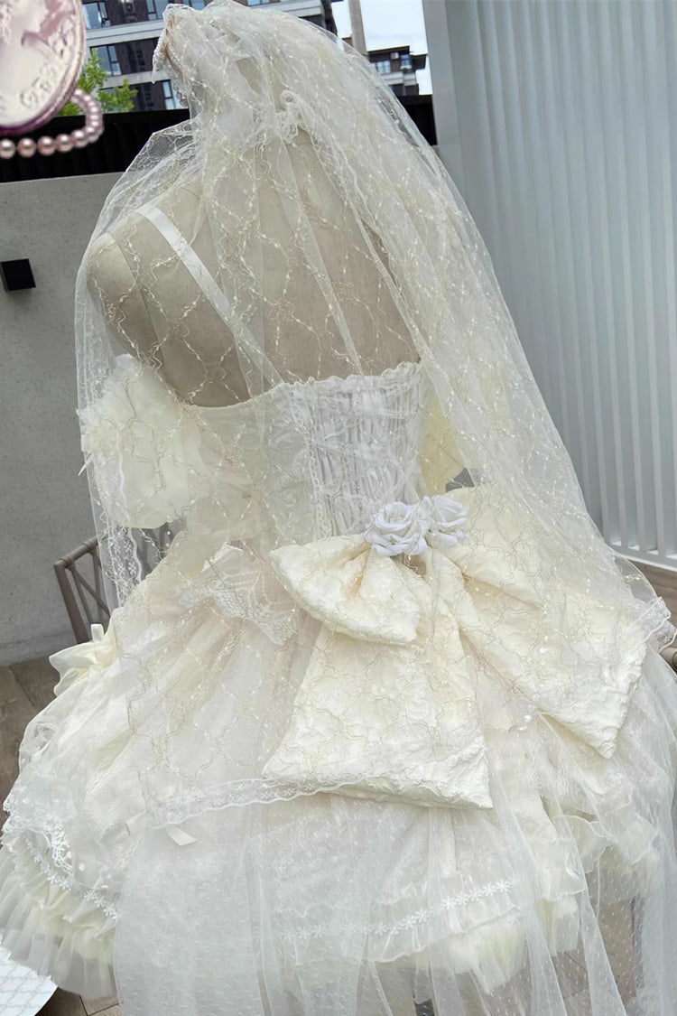 Ivory Ballet Dream Halterneck Ruffle Bowknot Lace Mesh Sweet Lolita Dress - Product - 4