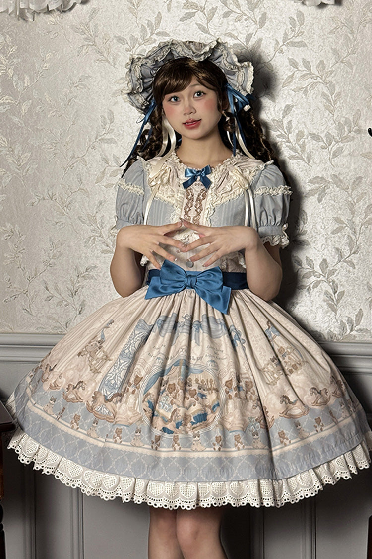 Sea Salt Fairy Tale Doll Short Sleeves Print Ruffle Bowknot Sweet Lolita Dress 2 Colors - Product - 14