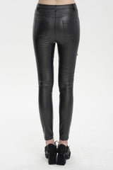 Black Flocked Stretch Slim Thigh Lace String Adjustable Women's Gothic Leggings - Product - 4