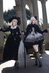 Black/Grey Witch Long Sleeves Gradient Multi-Layered Ruffle Bowknot Lace Gothic Chinese Style Lolita Dress - Product - 5
