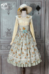 Green [Gardening Sunflower] Sleeveless Print Ruffle Bowknot Sweet Elegant Uplift Lolita Jsk Dress - Product - 3