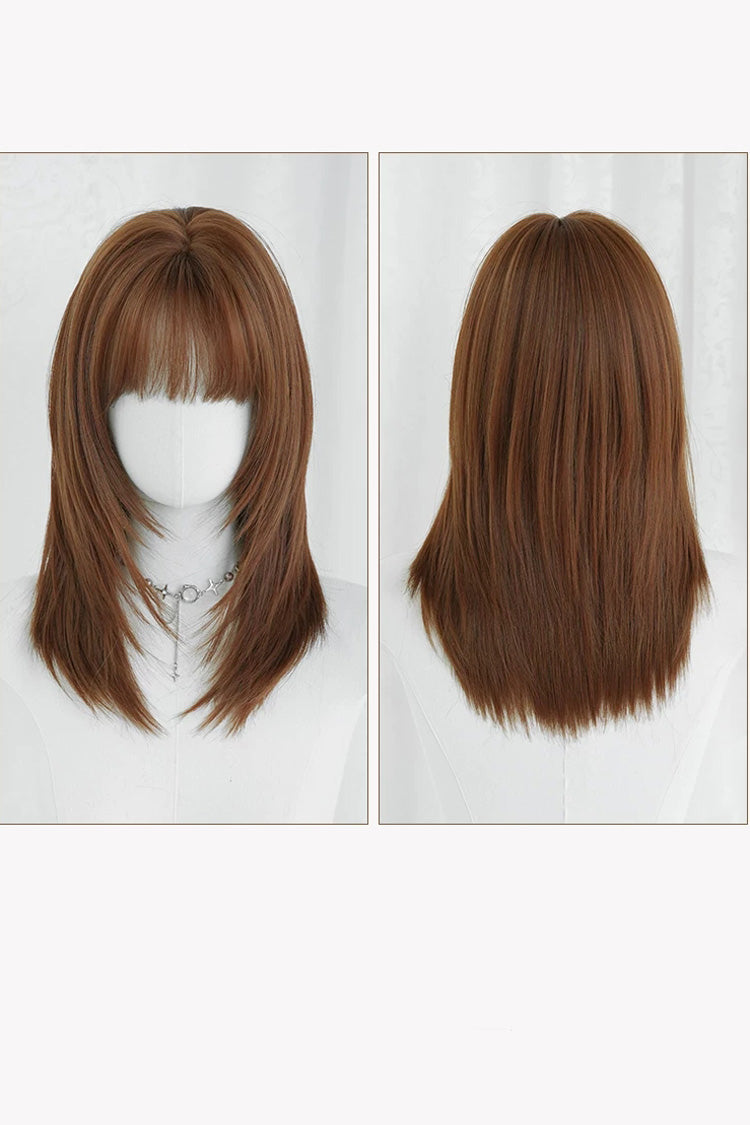Vintage Orange Brown Face-Framing Layered Shoulder Bob Sweet Lolita Wig with Full Bangs - Product - 7