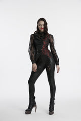 Black V Collar Sleeveless Embroidery Lace Asymmetric Women's Gothic Vest - Product - 5