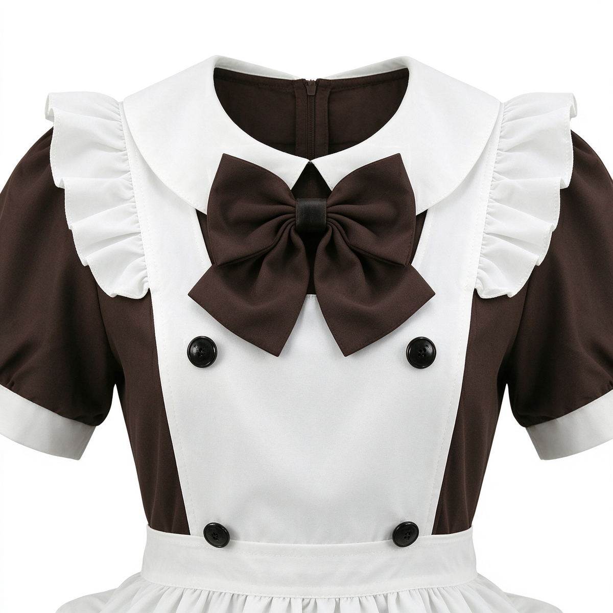 Brown and Pink Ruffled Maid Lolita Dress with Apron Bow Accent - view 7