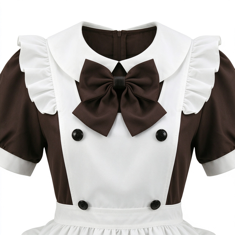 Brown and Pink Ruffled Maid Lolita Dress with Apron Bow Accent - view 7