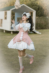 Cute Girl Doll Collar Hair Ball Christmas Princess Sweet Lolita JSK Dress Full Set - Product - 8