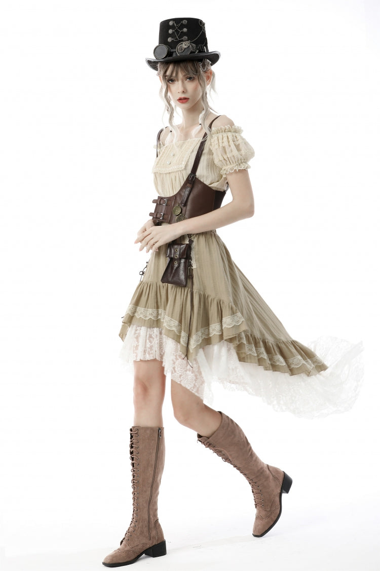 White/Yellow Women's Steampunk Victorian Lace Multi-Layered Dovetail Ruffled Skirt - Product - 9