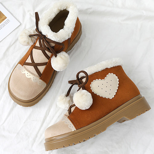 Brown Suede Sweet Lolita Short Martin Boots - Brown - 1
