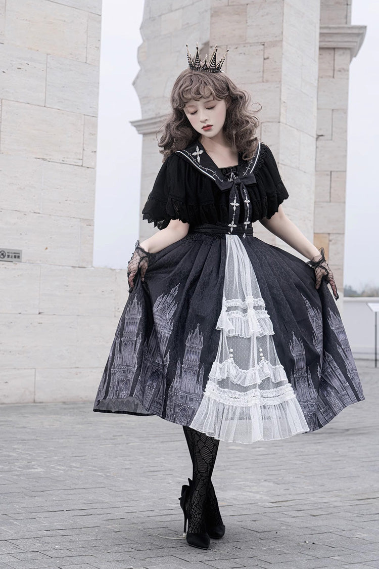 Black Sleeveless Print Lace Gothic Vintage Princess Lolita Jsk Dress - Product - 3