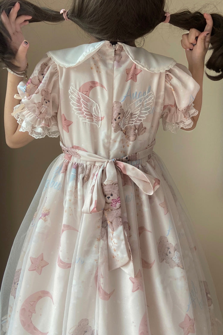 Star Wishing Bear Print Short Sleeves Bowknot Sweet Lolita Dress 2 Colors - Product - 15