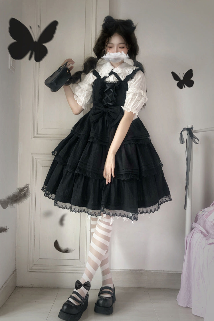 Black First Love Triple-Layered Ruffle Bowknot Lace Gothic Lolita Jsk Dress - Product - 2