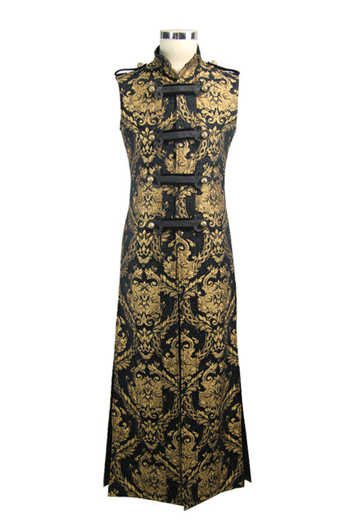 Black And Gold Court Floral Gothic Mens Long Coat - Product - 4