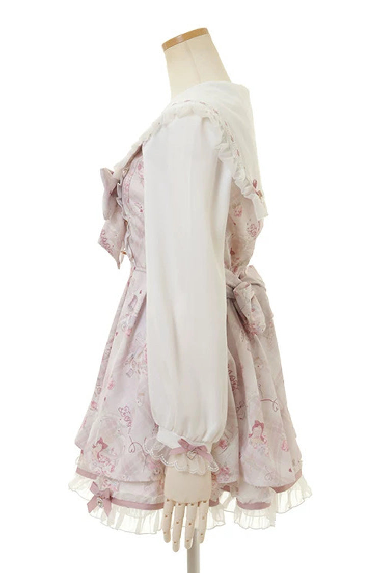 [Sewing Bear] Long Sleeves Print Bowknot Lace Sweet Jirai Kei Plus Size Dress 3 Colors - Product - 10