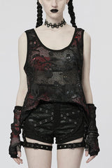 Skull Print Stitching Mesh Womens Steampunk Vest 2 Colors - Black/Red - 5