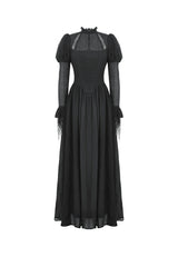 Black Women's Gothic Ruffled Stand Collar Long Puff Sleeves Spiderweb Splice Witch Maxi Dress - Product - 3