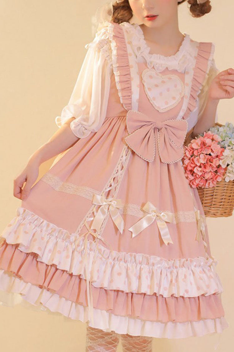 Love Plaid Polka Point Big Bowknot Sweet Lolita Suspender Dress - Product - 4