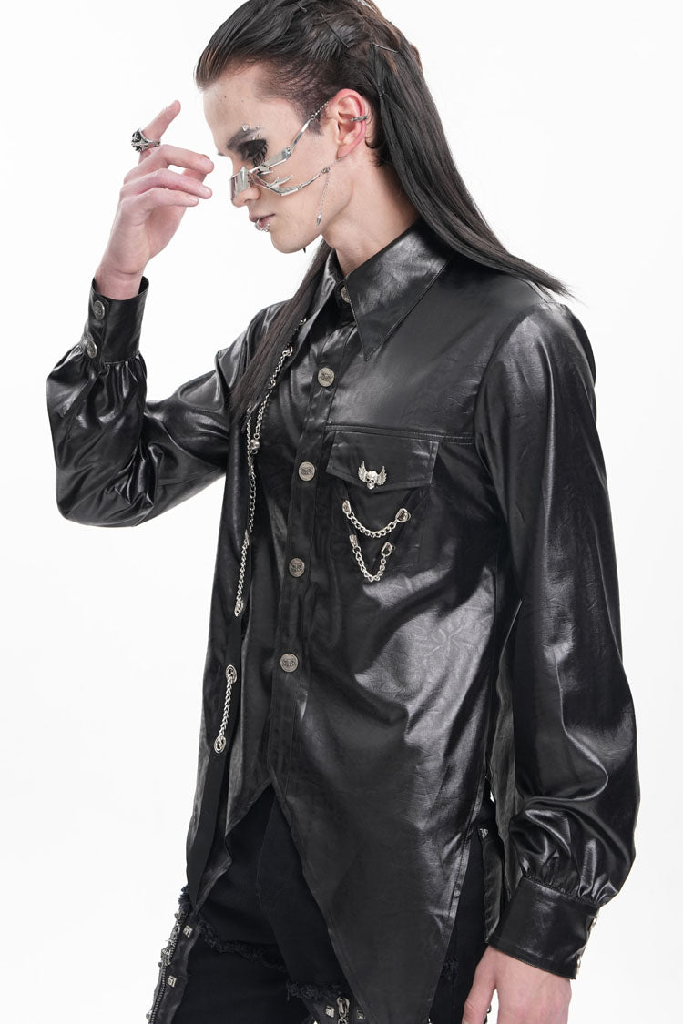 Black Long Sleeves Chain Eyelets Skull Men's Gothic Blouse - Product - 12