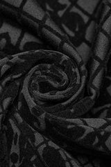 Black Floral Print Faux Leather Stitching Skull Button Decorated Mens Gothic Blouse - Product - 6