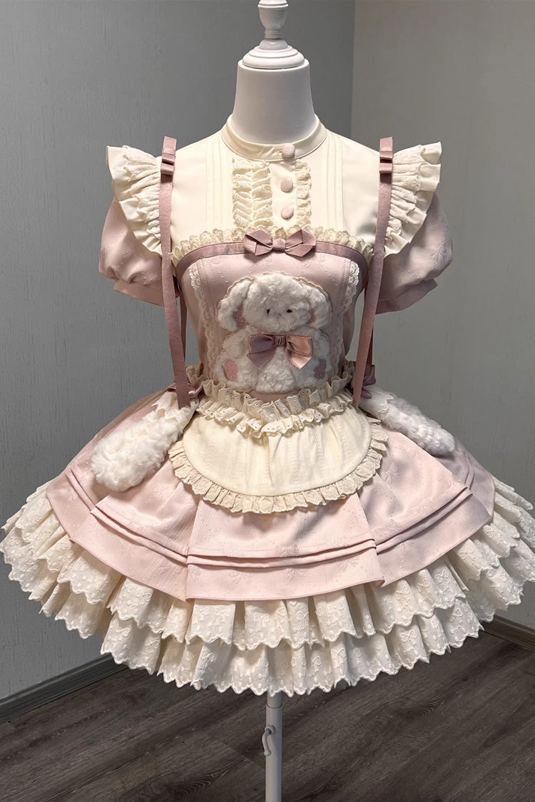 Pink [Rabbit Trap] Short Sleeves Triple-Layered Ruffle Bowknot Sweet Lolita Dress - Pink - 1