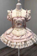 Pink [Rabbit Trap] Short Sleeves Triple-Layered Ruffle Bowknot Sweet Lolita Dress - Pink - 1