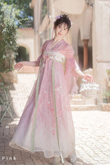 Pink Tang Dynasty V Collar High Waisted Embroidered Women's Daily Sweet Hanfu Dress Set - Product - 5
