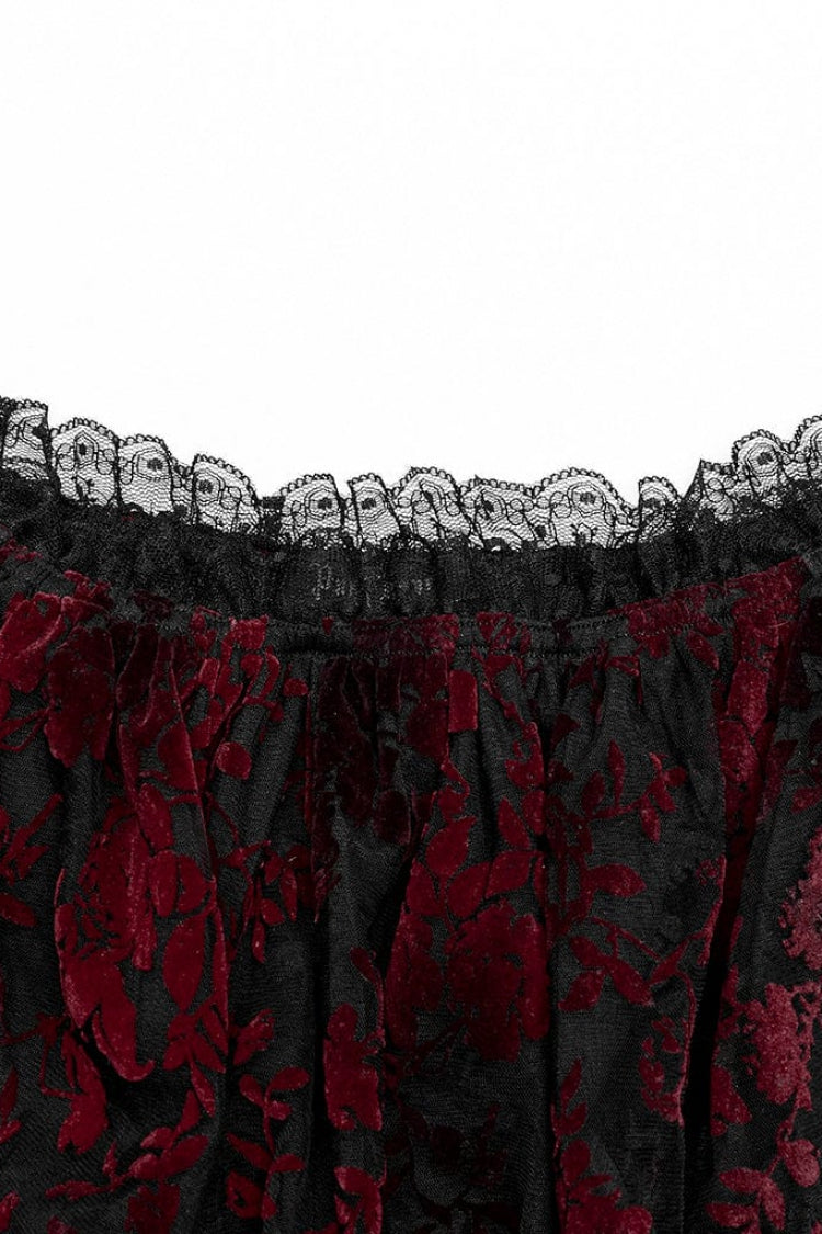 Off Shoulder Ruffle Stitching Lace Sheer Womens Gothic T-Shirt 2 Colors - Product - 14