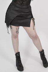 Black Side Metal Clasp Lace-Up Irregular Hem Plus Size Skinny Leather Women's Punk Skirt - Product - 2